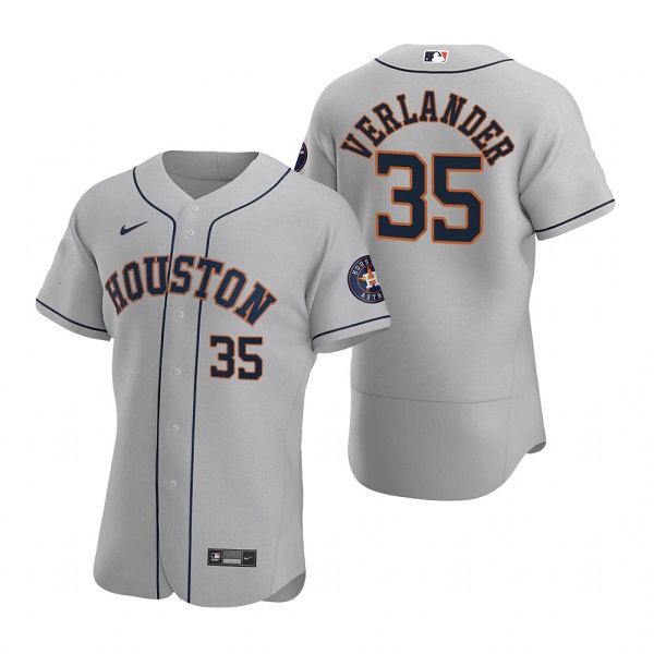 Men's Houston Astros #35 Justin Verlander Gray Flex Base Stitched Jersey - Click Image to Close